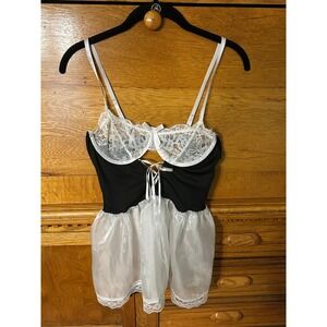 Coquette Lace Babydoll Chemise French Maid‎ Lingerie Bow Detail Gothic Romance